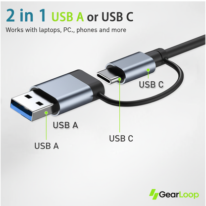 2 in 1 USB A or USB C connector graphic